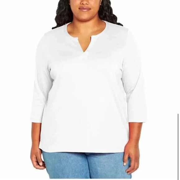 Orvis Ladies Women ¾ Sleeve Split Neck Top, White - Picture 1 of 8